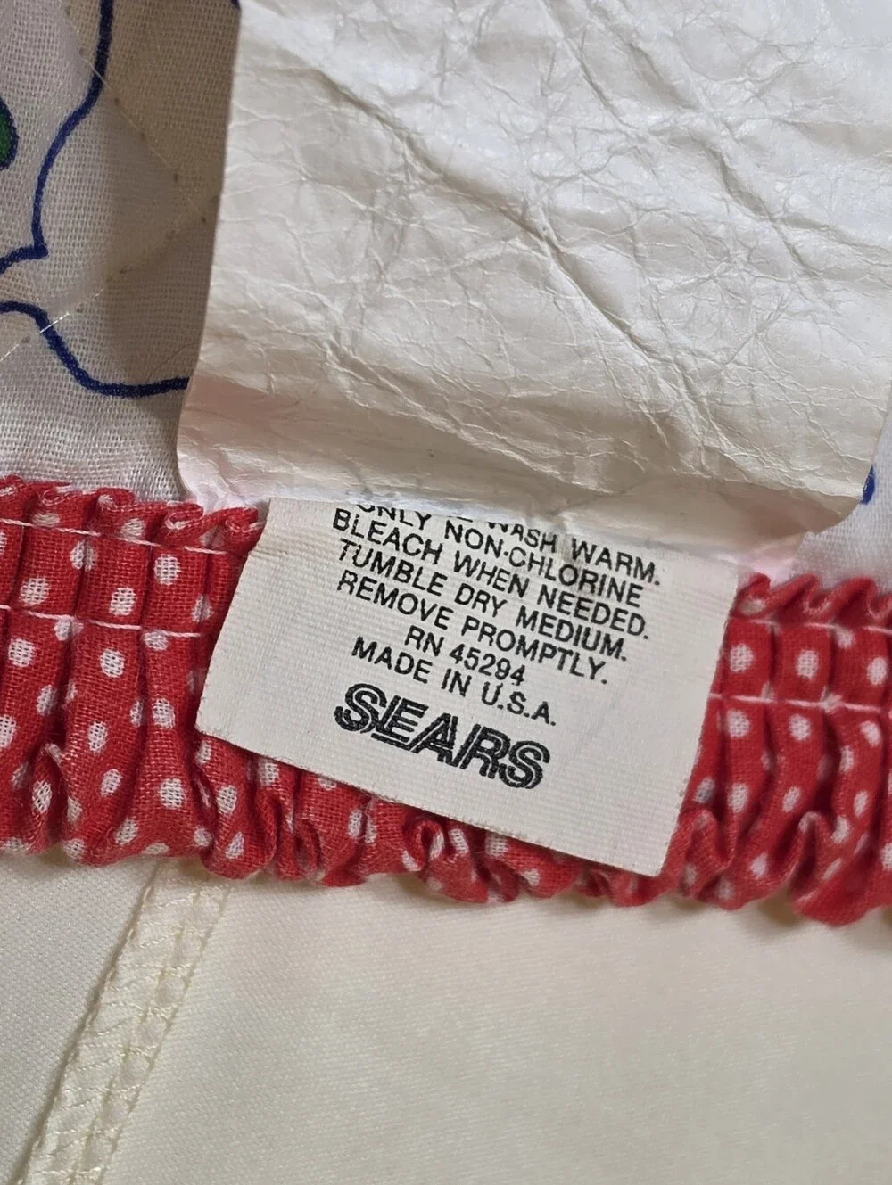 Vtg 1980s Sears Red Calliope Baby Crib Quilt Blanket Blue Elephant Hearts Ruffle